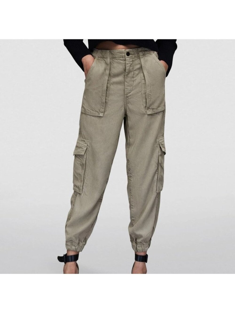 All Saints Frieda Tapered denim cargo jogger pants womens 2 minimalist moto